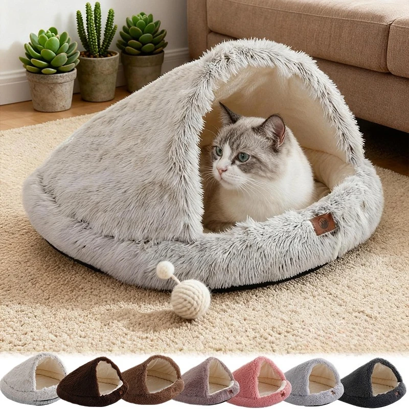 

New Soft Plush Pet Bed Semi Closed Cat Nest with Cover Round Warm Cat Dog Sleeping Nest Cave for Small Dogs Kitten/ Cat Hammock