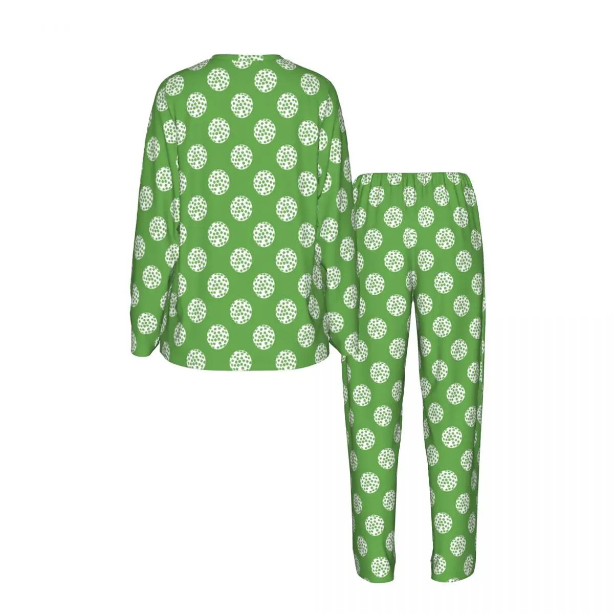 Golf Ball White Pattern Round Neck Long Sleeves Nightdress for Sleeping Sleepshirts Women Loose Pajama Set Long Pants 4