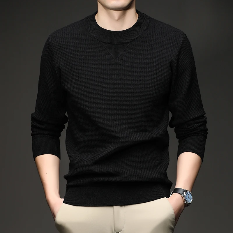 เสื้อยืดแฟชั่นสไตล์ไลท์ลักซ์ชัวรี่สำหรับฤดูใบไม้ผลิและฤดูใบไม้ร่วง เสื้อสเวตเตอร์ผู้ชายลำลองคอกลมสำหรับฤดูใบไม้ร่วงและฤดูหนาว เสื้อสเวตเตอร์ผ้าขนสัตว์บางสำหรับผู้ชาย