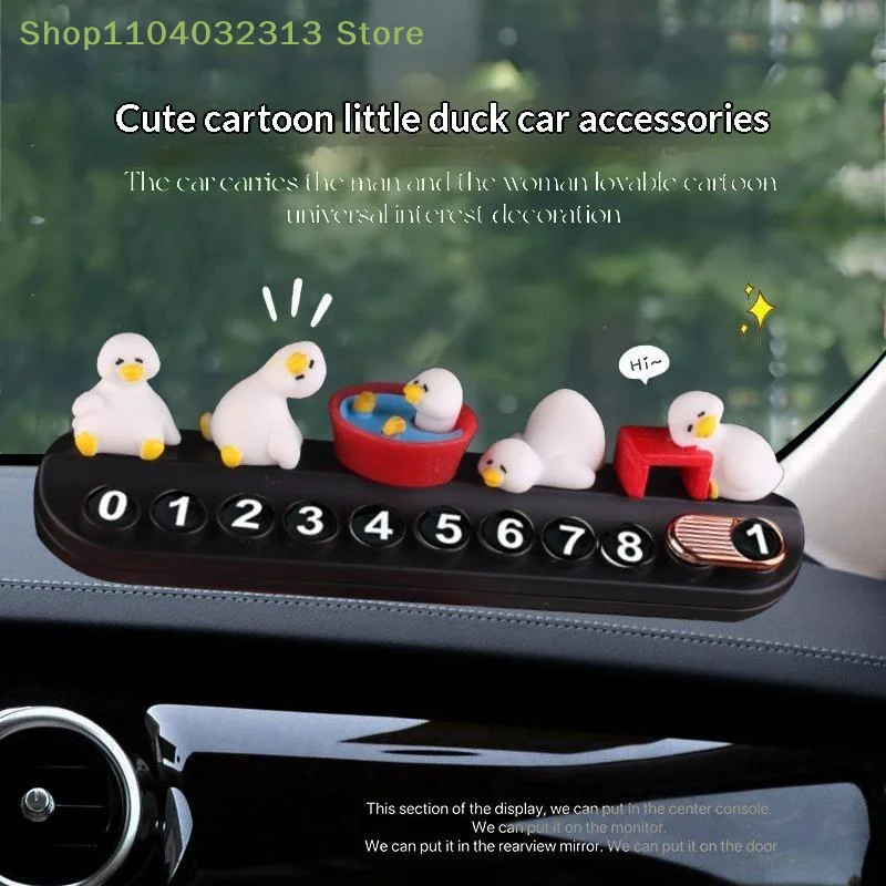 petiteCar Temporary Parking Number Plate Lovely Cartoon Duck Phone Number Display Card Reusable Number for Car Owners Daily Use