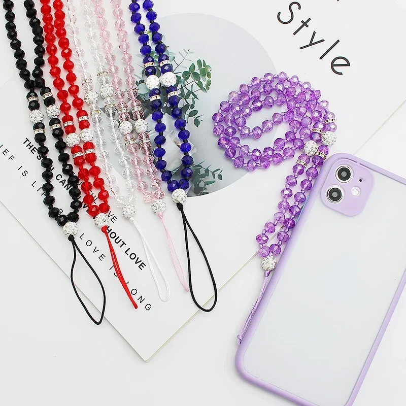 Crystal Bead Beaded Colorful Anti-lost Phone Lanyard Adjustable Long Short Wrist Strap for iPhone Xiaomi  Keys Charm Accessories