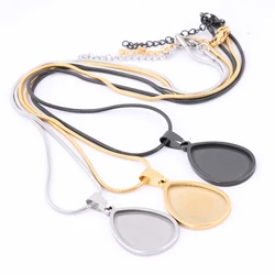 2pcs Stainless Steel Chain Necklace Cabochon Base Setting Trays Diy 18x25mm Teardrop Pendant Bezel Blanks For Jewelry Making