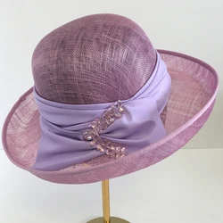 X4125 Elegant Beach Hats Lady Fashion Tide Rhinestone Linen Fedora Hats Banquet Bucket Cap British Hemp Yarn Hats Fascinators