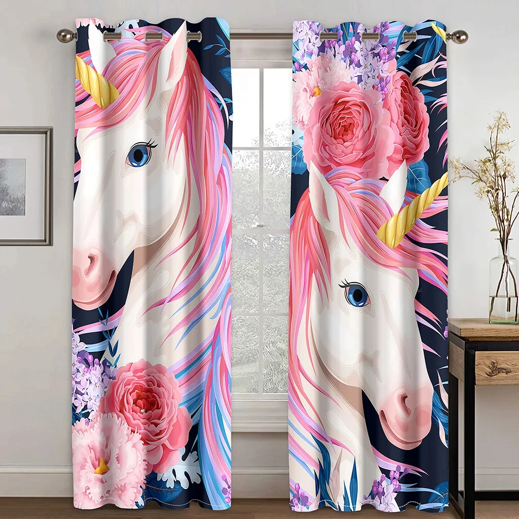 Cute Unicorn High Blackout Curtains for Bedroom and Living Room in Various Cute Styles High Shading Drape New Fashion Pattern