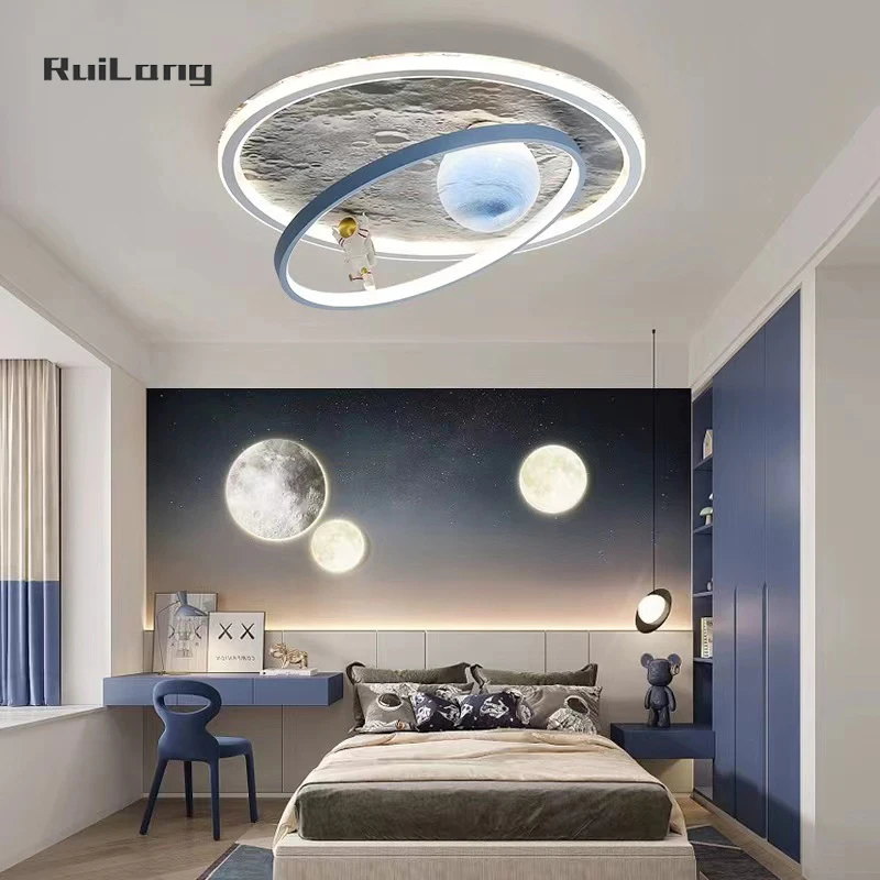 

Children's Room Led Ceiling Lights Modern Planet Space Moon Astronaut Ceiling Chandelier For Kids Baby Boys Bedroom Lamp Plafon