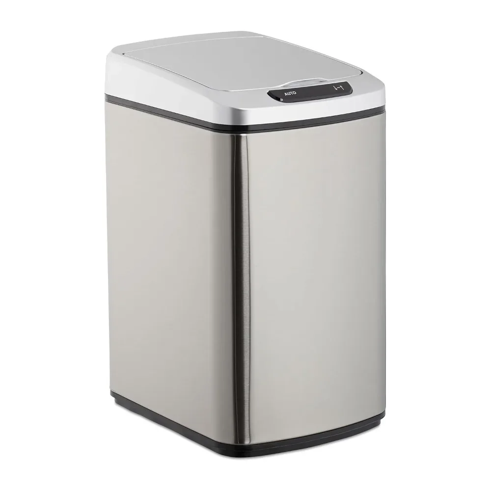Relaxdays Cubo de basura, Sensor de apertura, Contenedor rectangular, Para baño y cocina, 12 L, 1 Ud., Plateado