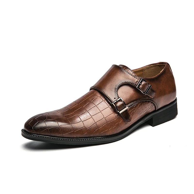 

Motorcycle British style men's business casual Block leather shoes new low top men's shoes carved anti slip retro men's shoes
