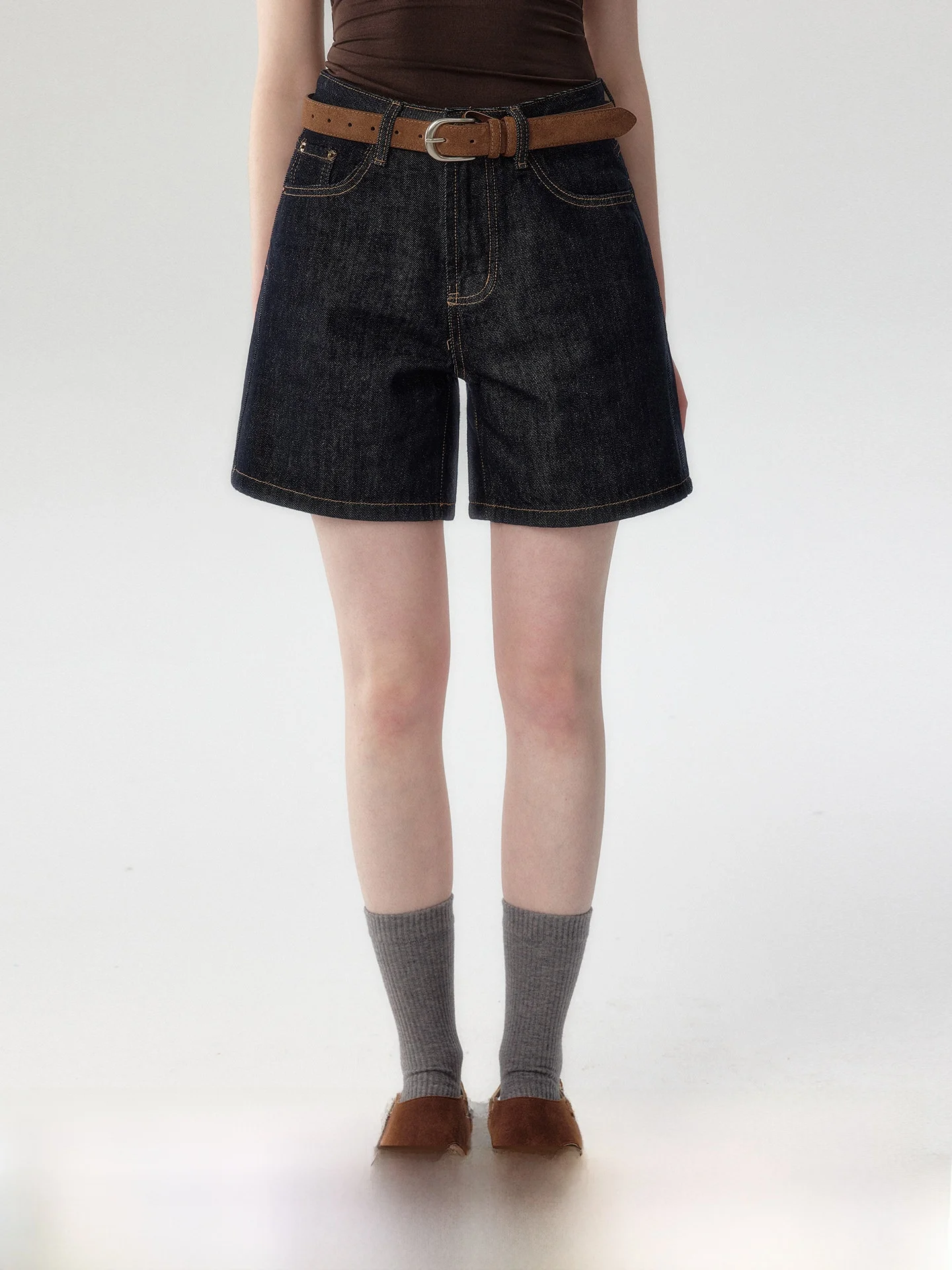 High Waist Cotton Denim Shorts Women's Summer American Style Five-Point Straight Leg Breathable Comfortable Pure Color Shorts