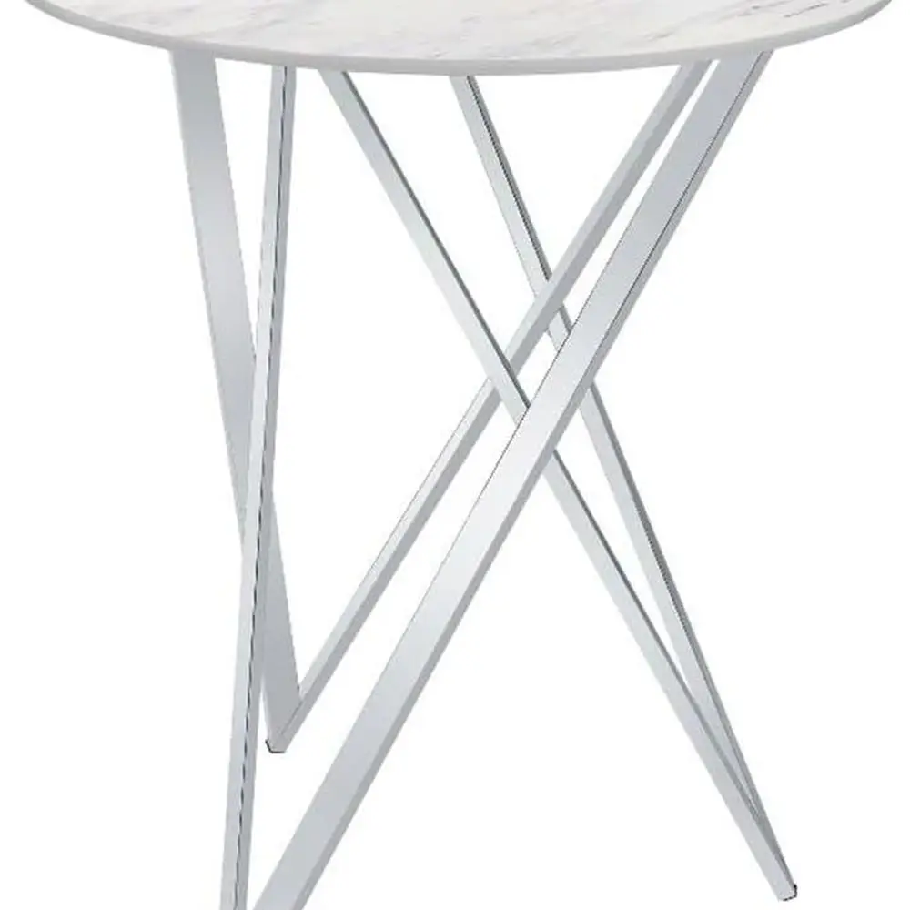 

Faux Marble Top Round Bar Table in White