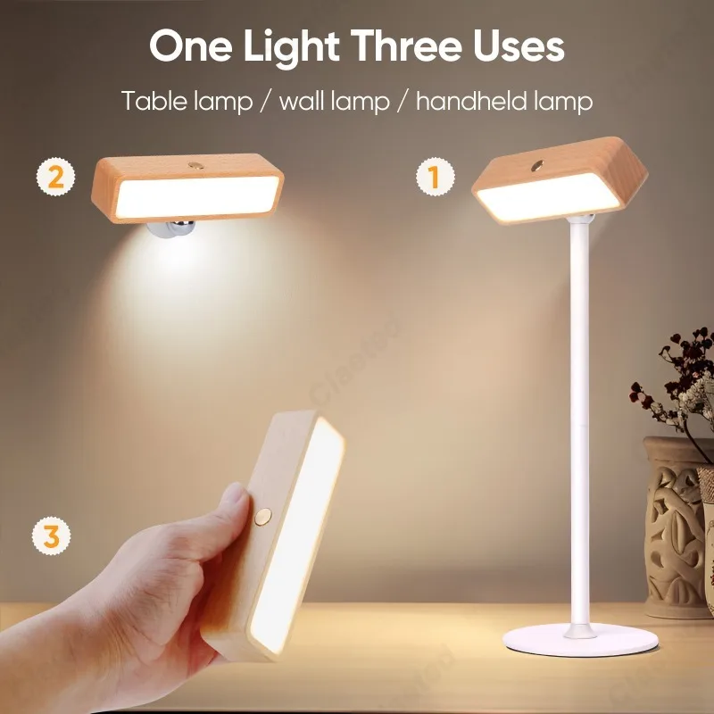 Creative Simple LED Charging Solid Wood Magnetic Small Table Lamp Wall Lamp Bedroom Bedside Lighting Lamps