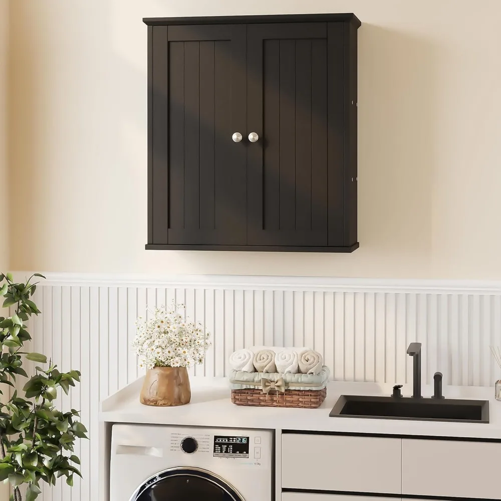 

Bathroom Medicine Cabinet Wall Mount with 2 Doors and 2 Shelves, Small Bathroom Cabinet Wooden Storage Cabinet Over Toilet Rest