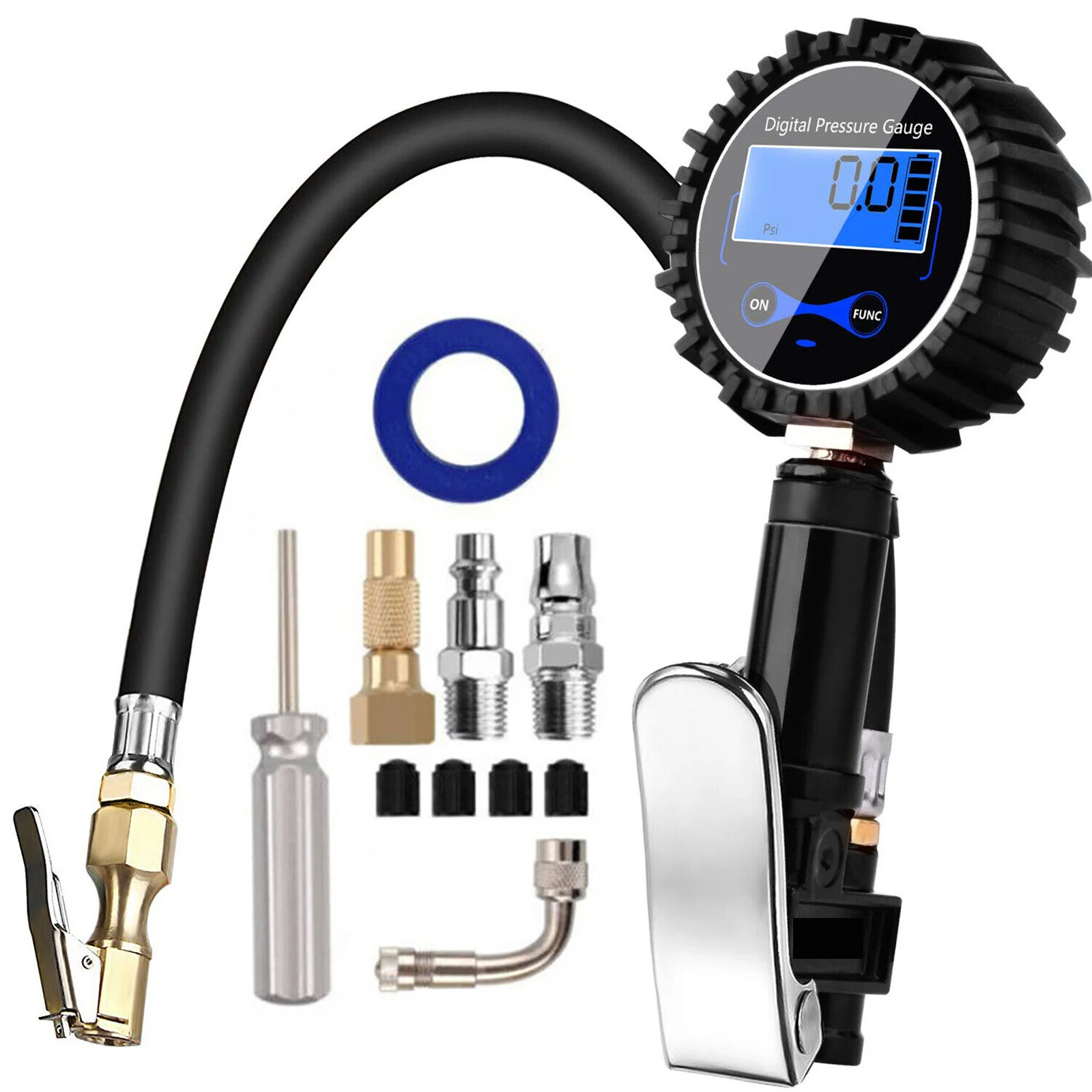 LCD Digital Tire Inflator Pressure Gauge 3-200PSI 20-1378Kpa 0.2-13.78Bar Air Chuck Compressor Accessories Kit Set