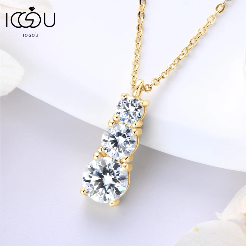 

IOGOU 3 Stones 1.80cttw D/VVS1 Moissanite Diamond Pendants Original 925 Silver Necklace With GRA Certificate Wedding Jewelry