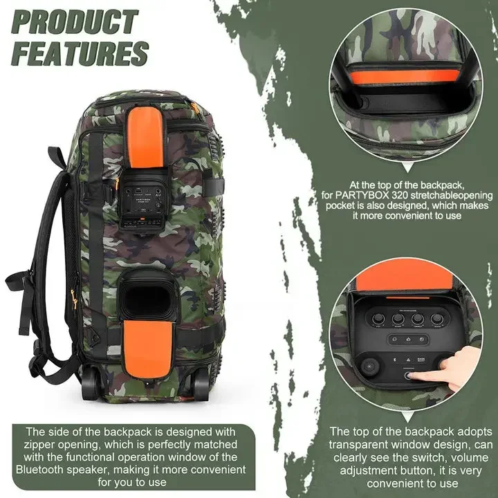 For JBL-Partybox Stage 320 BT Speaker Bag Travel Case Protective Speaker Carrying Case Portable Speaker Carry Tote Bag Backpack