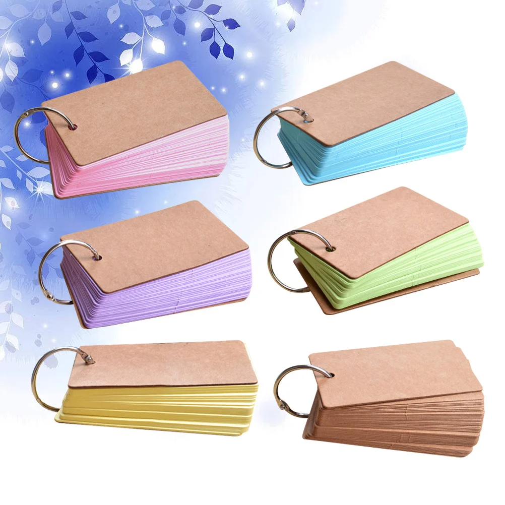 

6 Pcs Word Card Easy Flash Cards Notepads Portable Study Kraft Paper Blank DIY Blue