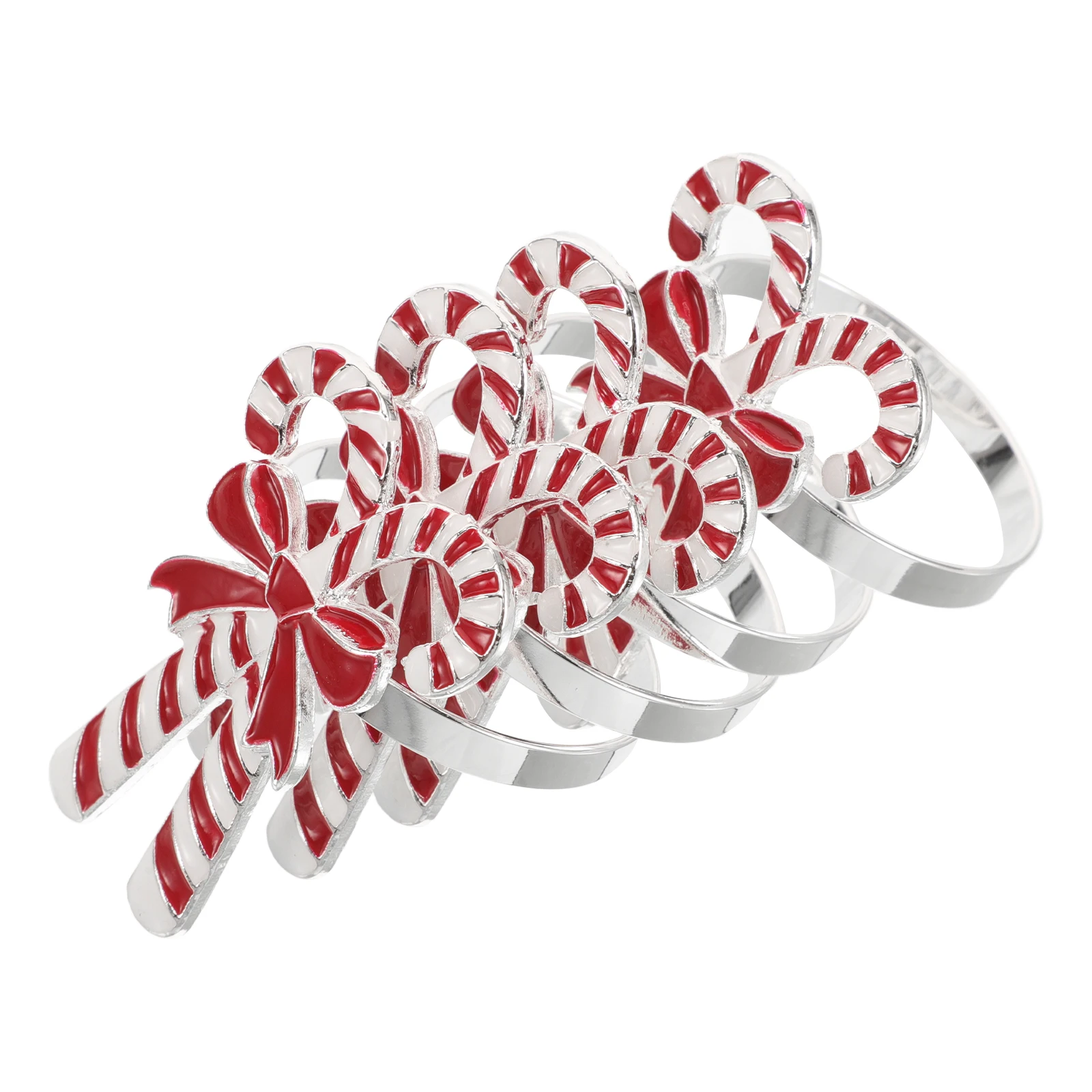 

4Pcs Napkin Rings Bow Cane Design Easy Clean Festive Decor Thanksgiving Christmas Party Wedding Metal Napkin Holders
