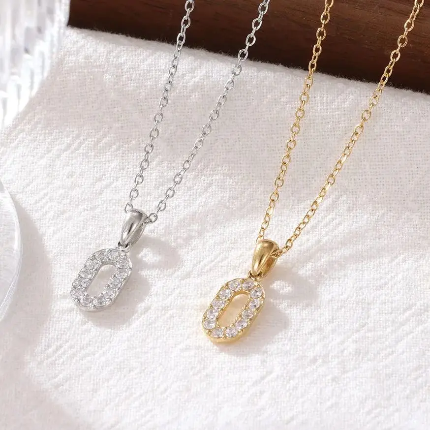 

Women's Zircon Letter O Initial Necklace PVD 18k Gold Plated 316L Stainless Steel Anti-Tarnish Jewelry for Party Link Chain