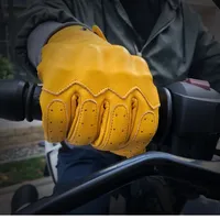 Men's Vintage Motorcycle Gloves Four Seasons Cowhide Biker Cycling Touchscreen Breathable Riding Gloves with Knuckle Protection