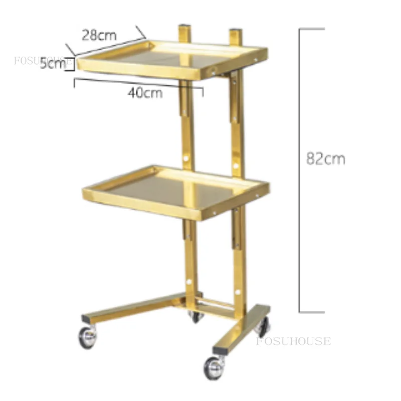 Stainless Steel Auxiliary Car with Wheels Beauty Salon Dyeing Trolley Cart Folding Barber Shop Special Two-layer Tool Trolley