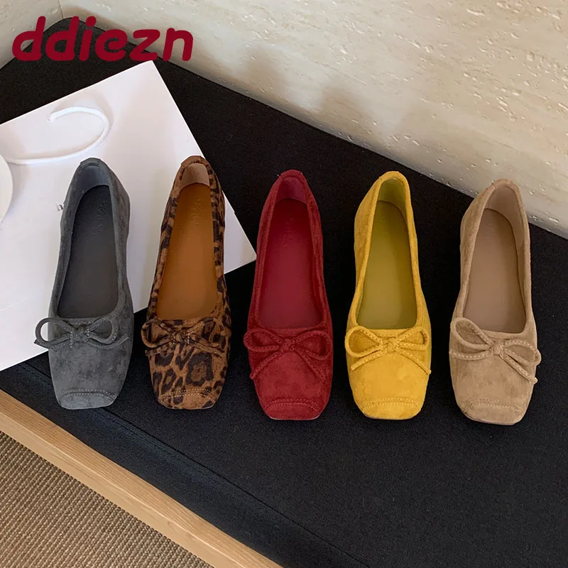 

Женские туфли без шнуровки на плоской подошве с узлом-бабочкой, мягкая повседневная женская модная обувь из флока на плоской подошве с обувью для женщин