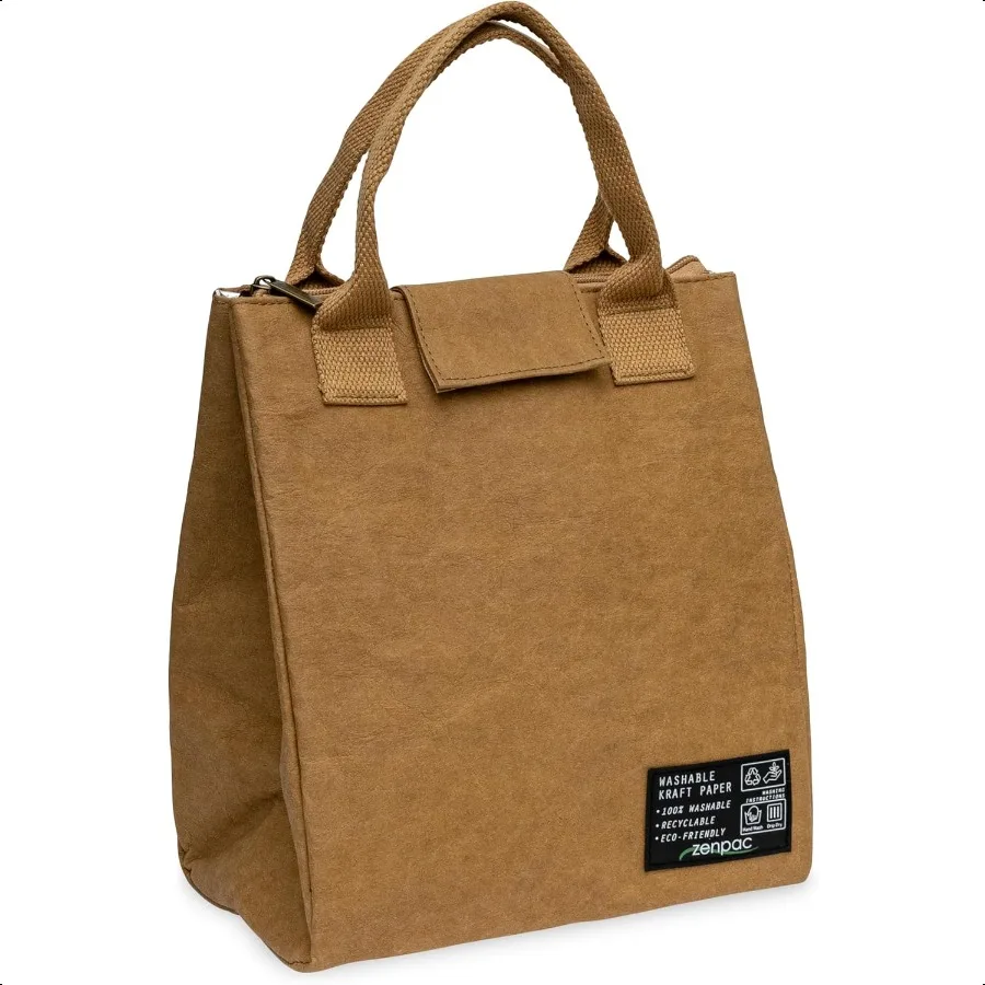 

Brown Insulated Lunch Bags with Handles Washable Kraft Luchbox for Men Women Water Resistant Cooler for Beverages Work School 8