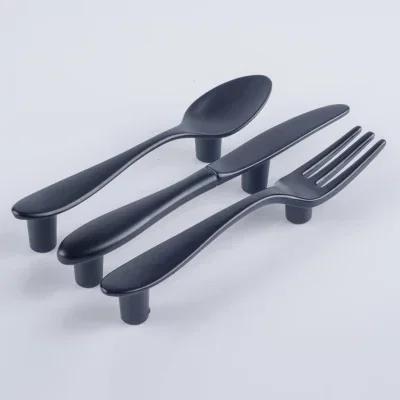 3pcs Black Spoon / Fork / Knife Cabinet Pulls Handles Cupboard Wardrobe Kitchen Cabinet Handles Creative Furniture Hardware