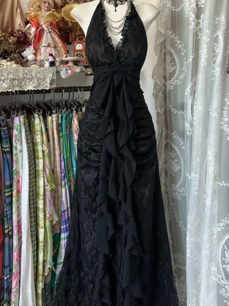 França vintage fino slash neck sem mangas vestido feminino gótico y2k com decote em v preto vestidos de verão high street chique roupas magras