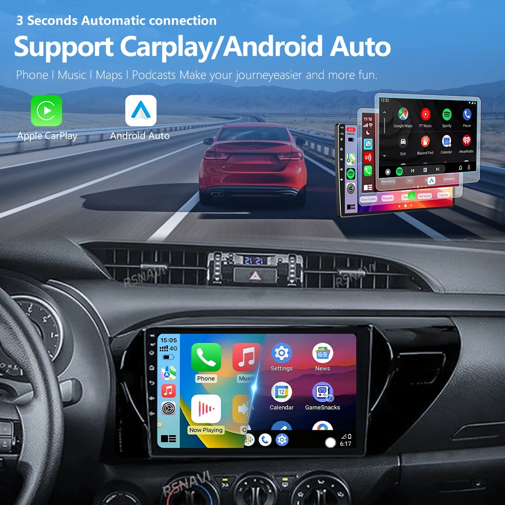 Android 16 Carplay Auto 2K Screen WIFI+4G Car Radio Multimedia Player For Toyota Hilux 2016-2020 2din Autoradio Stereo Head Unit view 4