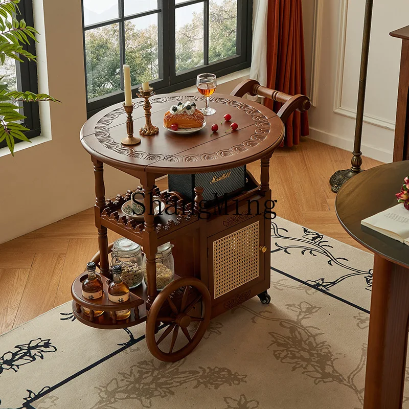 

FG medieval style movable small side table retro cart coffee table folding tea table dining car