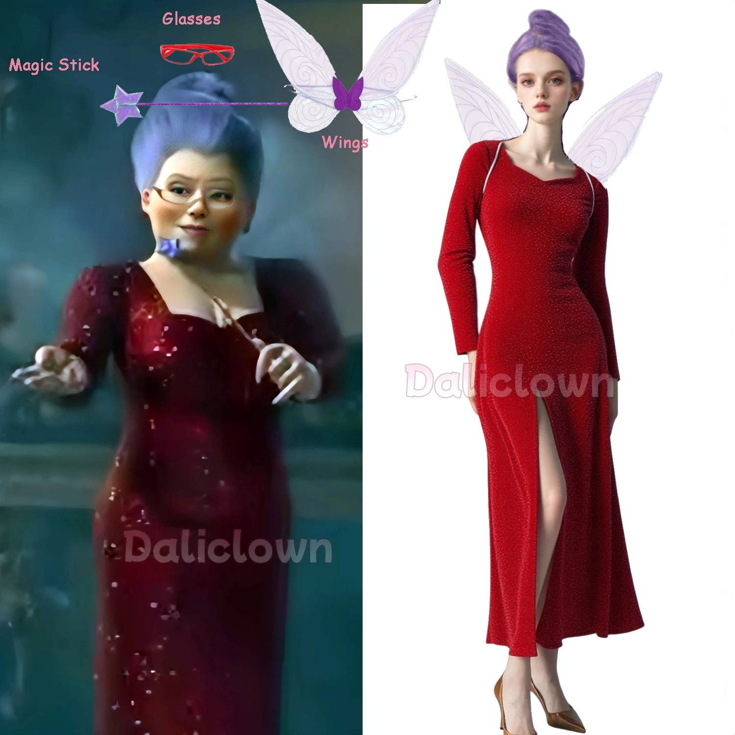 Movie Shrek Fairy Godmother Cosplay Costume Women God Mother Red Dress Wings Glasses Magic Stick Full Set Party Outfit For Women - AliExpress 200000532 Movie Shrek Fairy Godmother Cosplay Costume Women God Mother Red Dress Wings Glasses Magic Stick Full Set Party Outfit For Women - AliExpress 200000532
