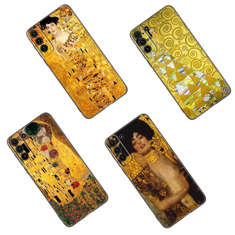 Art Gustav Klimt Black Silicone Phone Case For Samsung Galaxy S23 S21 S20 FE S24 S22 Ultra S10E S10 S9 S8 Plus