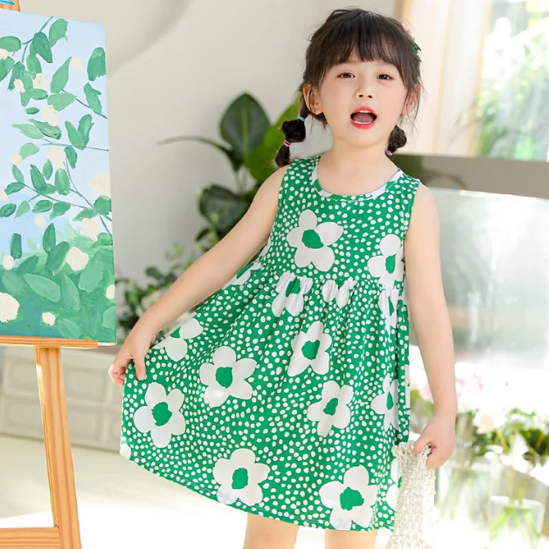 Girl's Summer 2025 New Dress Kids Casual Undershirt Gown Children Sleeveless Floral Vestidos Toddler Printing Clothing Dresses