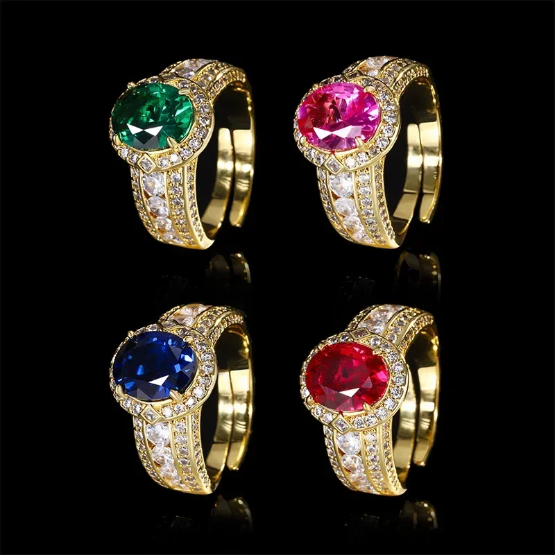 

Adjustable Gold Plated Green Emerald Crystal Ring Luxurious Vintage Style with Sparkling Zircon Accents Elegant Women Jewelry