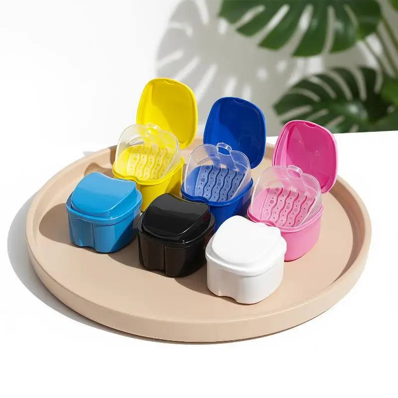 Denture Bath Box Organizer Dental False Teeth Storage Box With Hanging Net Container Cleaning Teeth Cases Artificial Tooth Boxes