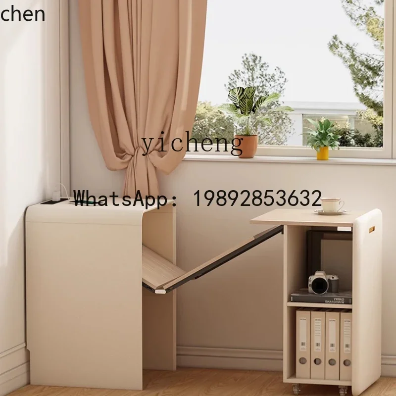 HT can store folding table, solid wood bedside table, does not take up space for home use