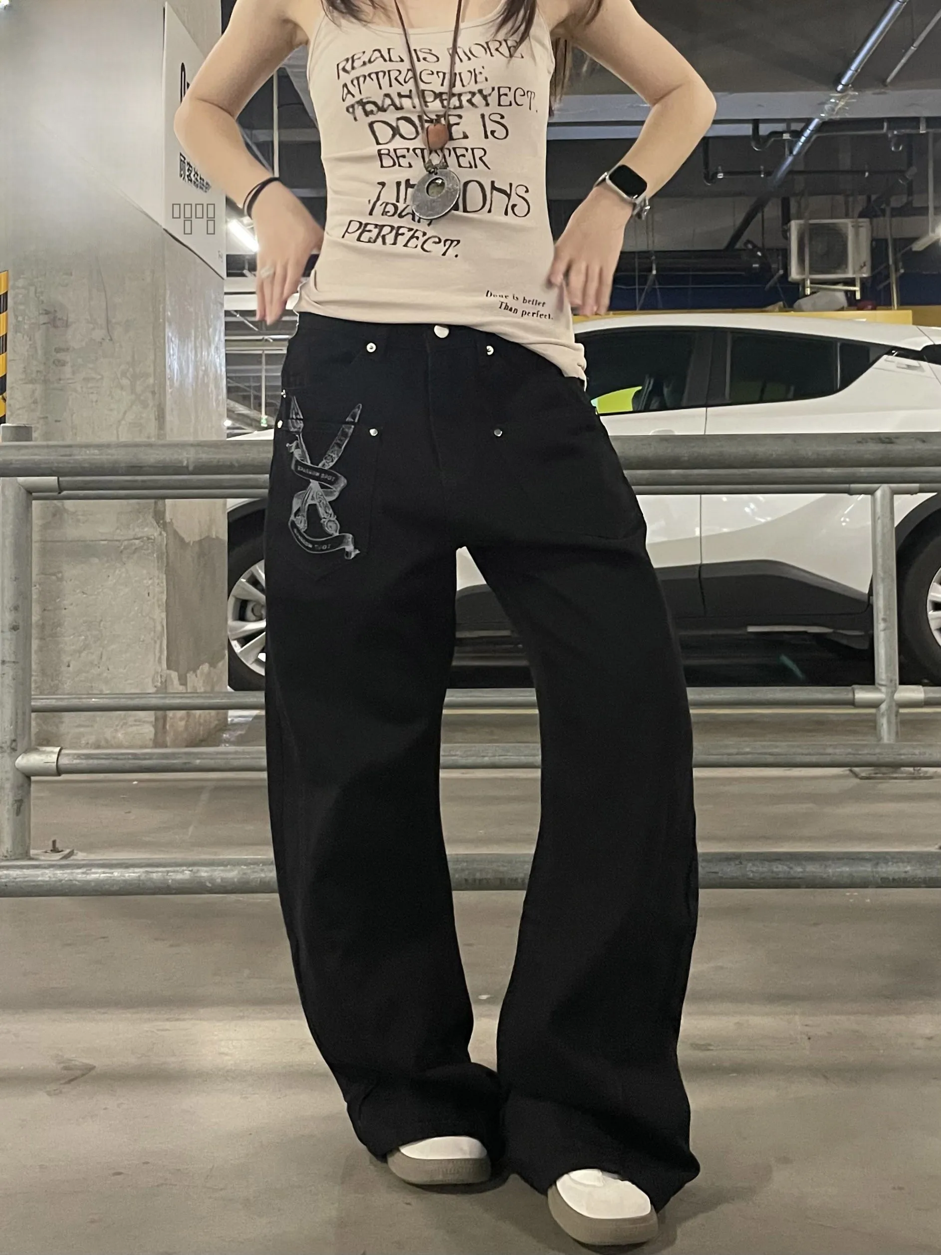 

Ретро-джинсы в американском стиле с нашивками и буквами, женские, свободные, в стиле BF, модные, хлопковые, на молнии