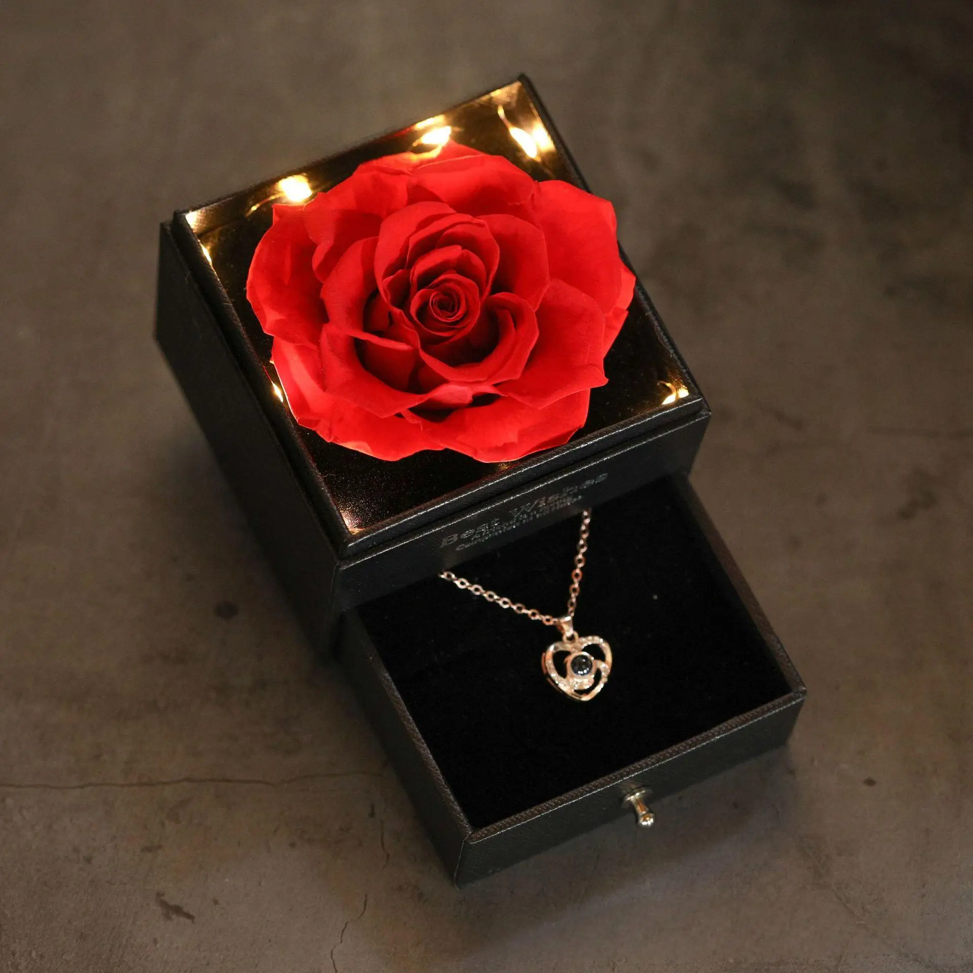 Preserved Real Rose Jewelry Gift Box for Women, Elegant Ring Necklace Drawer Case for Mother's Day Valentine's Day Anniversary