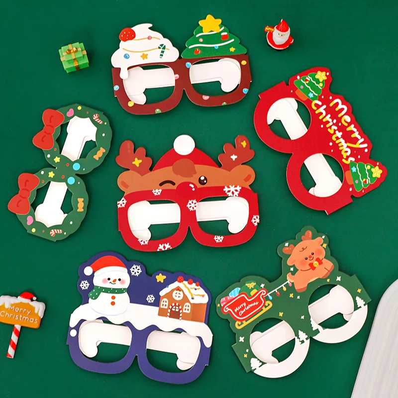 1/3/5PCS Christmas Cartoon Decorative Glasses Frame Children Adult Funny Photography Props Santa Claus Snowman Paper Glasses