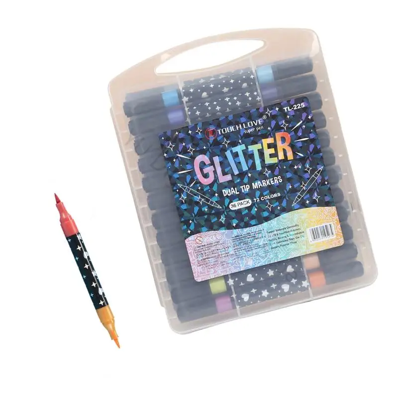 96BA Double Tip Glitter Drawing Markers Pen with Box for Art Class, Journaling, Cards, Posters and School Craft Activities