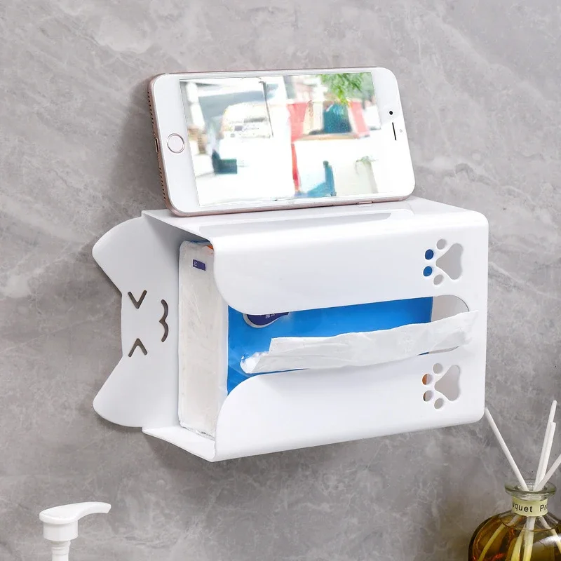 Wall Mounted Tissue Box Cute Cartoon Paper Holder Punch-Free Tissue Racks Kitchen Napkin Storage Rack Bathroom Toilet Accessorie