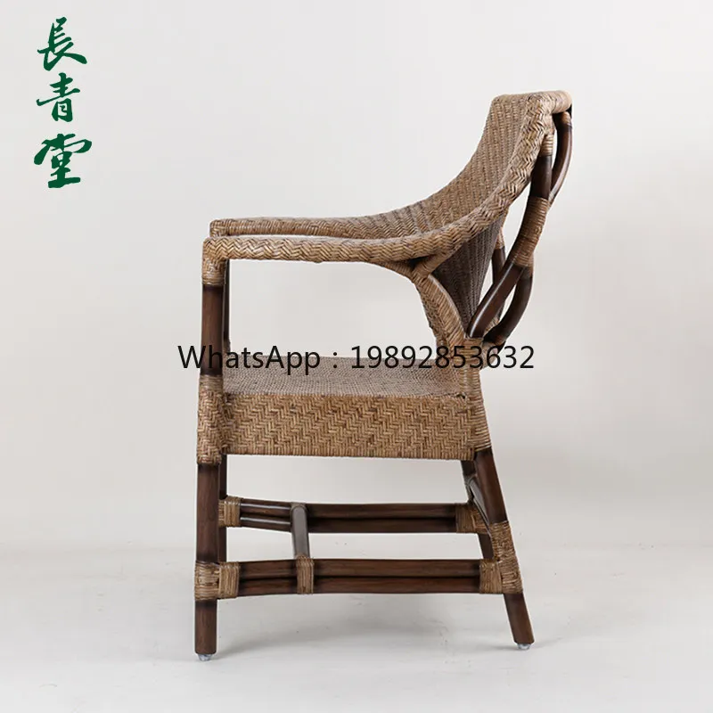 HYS Natural Rattan Hand Woven Single Rattan Chair Lounge Chair Balcony Elderly Back Chair