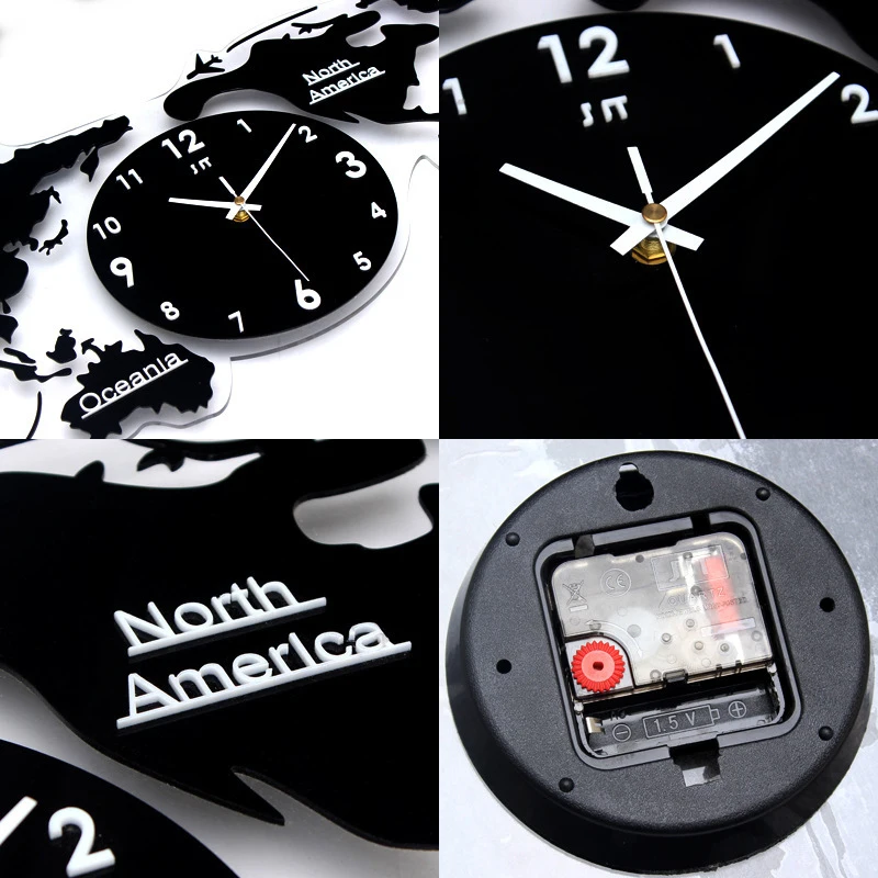 Large 3d Wall Clock Creative World Map Wall Clocks Living Room Luxury Decoration Clock Modern Design Bedroom Silent Clocks view 4