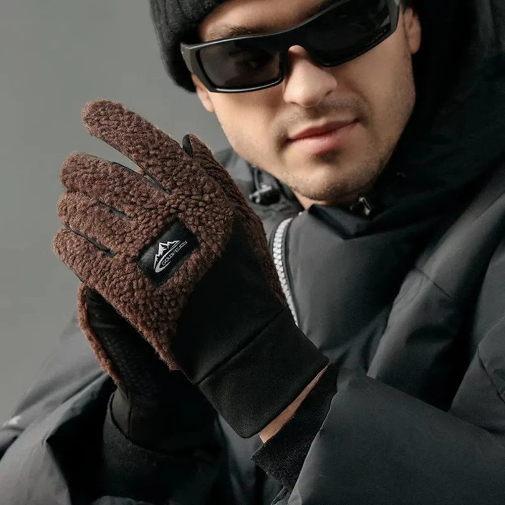 Winter Warm Dikker Fleece Handschoenen Antislip Touchscreen Fietswanten Teddy Fluweel Winddichte Thermische Zwarte Handschoenen