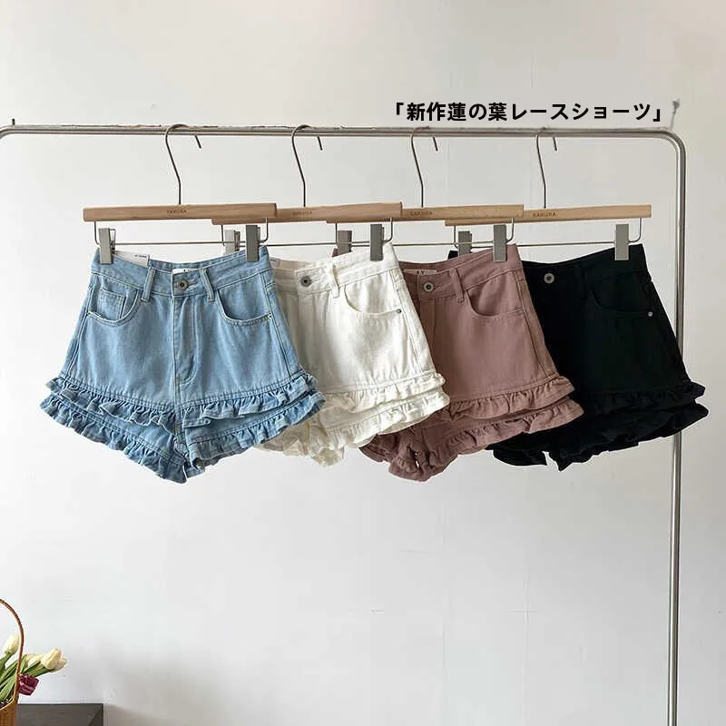 

Summer 2026 Women's High Waist A-Line Wide Leg Blue Denim Shorts Sweet Style Pleated Slimming Outerwear Casual Comfortable Jeans
