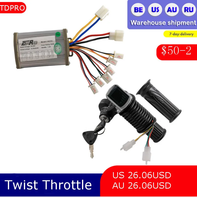 DC 36V 800W Brushed Motor Speed Controller + 36V 3 in1 Twist Throttle Grips Electric Quad ATV Indicator  Motorcycle