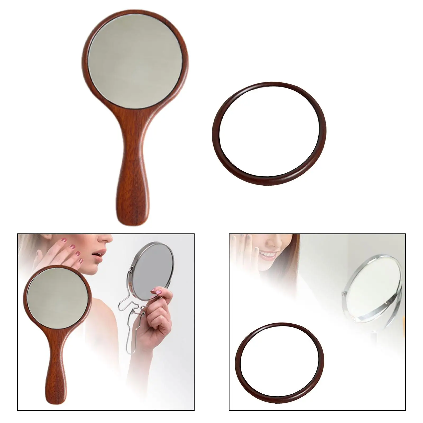 Espejo de mano compacto de madera, espejo de maquillaje para escritorio de belleza para hombre