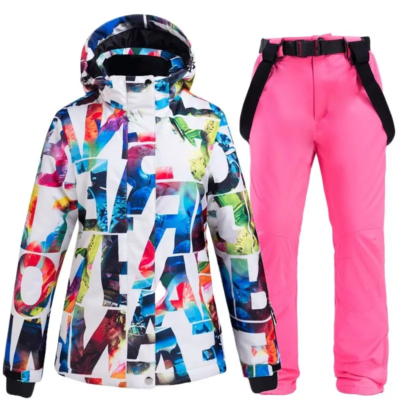 Terno de esqui grosso quente para mulheres, windproof, snowboard, jaquetas femininas, calças, trajes de neve, esqui, escalada, caminhadas, ao ar