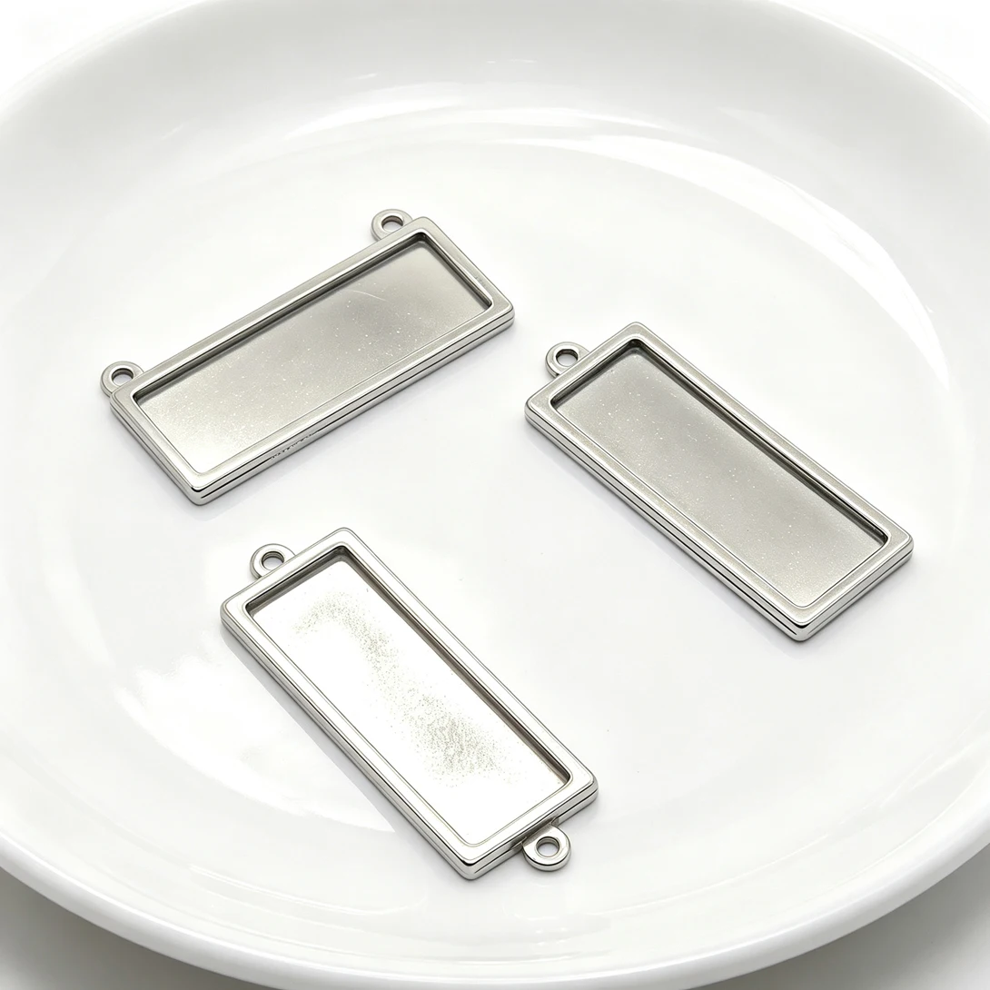 20Pcs Stainless Steel Rectangle Bezel Tray Blanks Single Double Hole Cabochon Settings For DIY Resin Photo Jewelry Making Parts