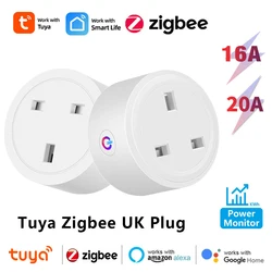 Tuya Certified Zigbee Smart Socket UK Plug Adapter 20A 16A Outlet Power Monitor Voice for Alexa Google Home Work with Zigbee Hub