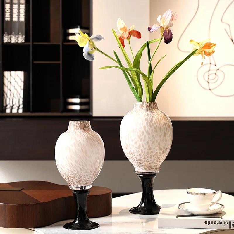 منتصف العمر عالية القدم شكل فني الخزف الأبيض مزهرية زجاجية ملونة تشكيلة زهور نمط الوسابي B & B غرفة المعيشة #2